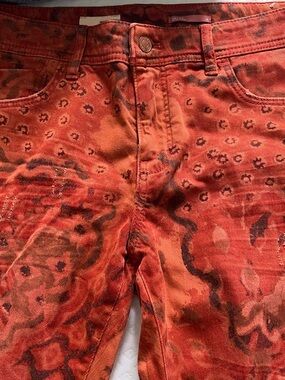 Anthropology Red/Orange Animal Print Denim Jeans